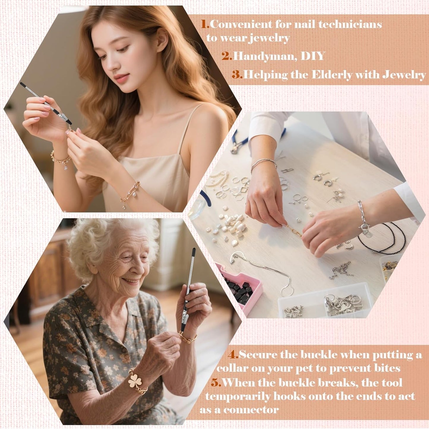Bracelet tool suitable for use with long nails