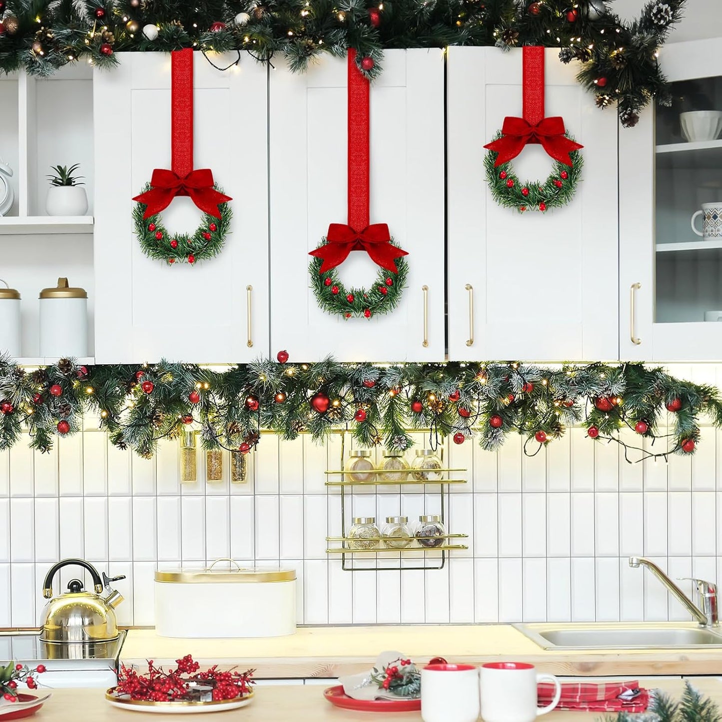 Retrowavy Christmas Kitchen Cabinet Wreaths(4PCS)