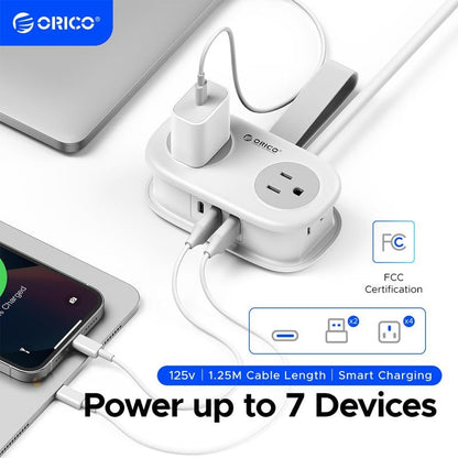 ORICO 4-Outlet Power Strip with 3 USB Ports (Including USB-C) & 4ft Cord