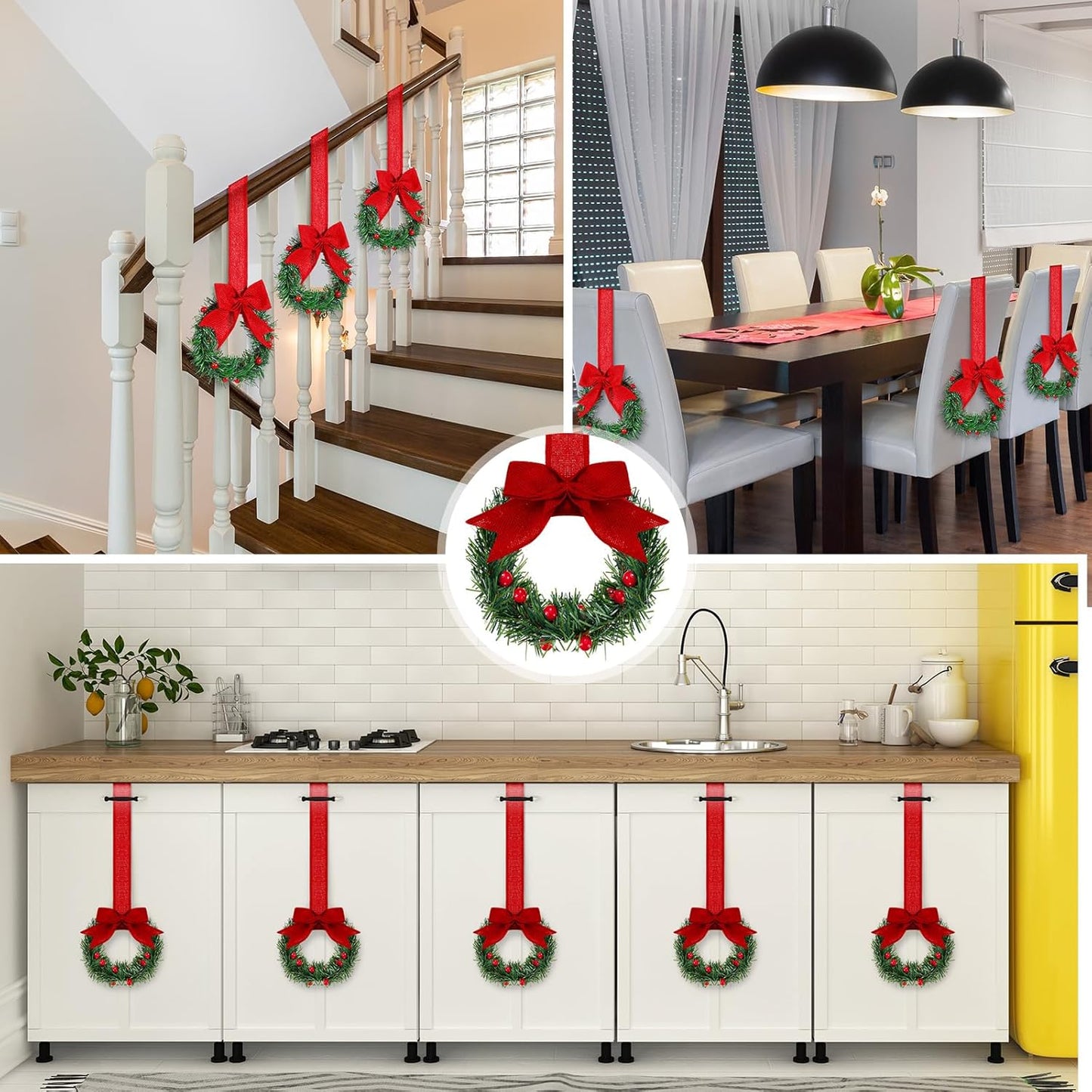 Retrowavy Christmas Kitchen Cabinet Wreaths(4PCS)