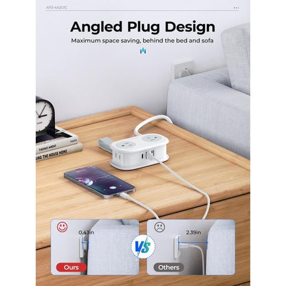 ORICO 4-Outlet Power Strip with 3 USB Ports (Including USB-C) & 4ft Cord