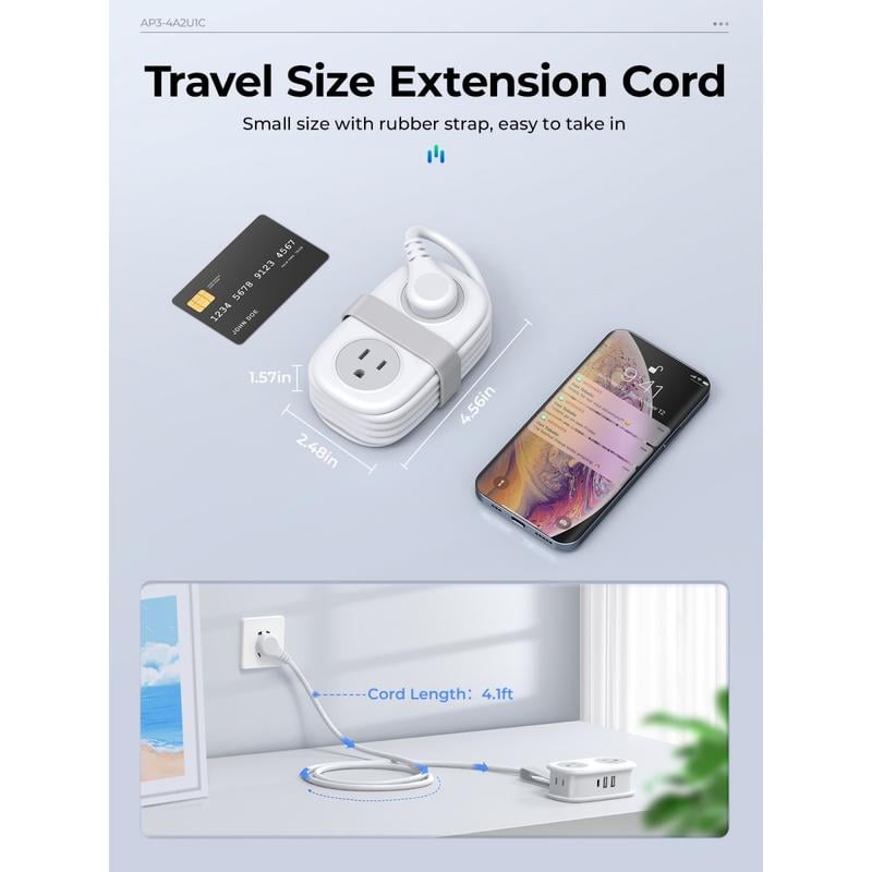 ORICO 4-Outlet Power Strip with 3 USB Ports (Including USB-C) & 4ft Cord