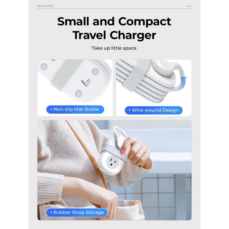 ORICO 4-Outlet Power Strip with 3 USB Ports (Including USB-C) & 4ft Cord